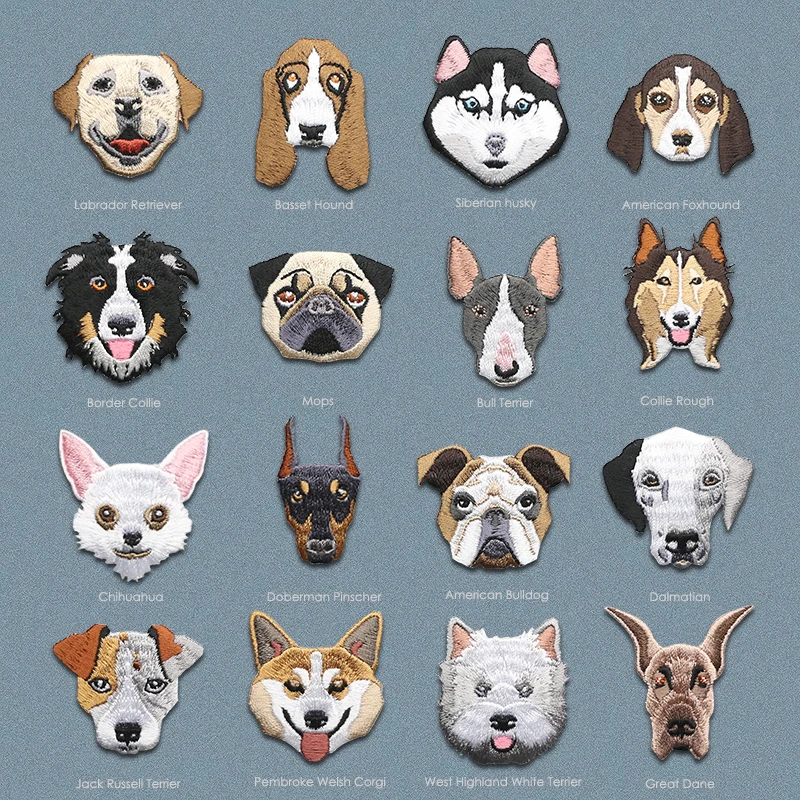 

Maxsin 1PC labrador doberman mopshond dog embroidered patches for clothing on clothes iron on patch applique cute stickers f