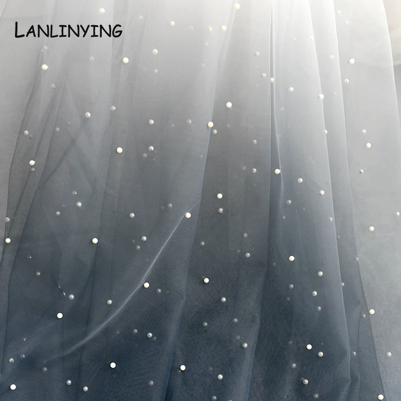 Новое поступление, сетчатая ткань градиентного цвета с жемчугом, Тюлевая кружевная ткань, роскошная вышивка, свадебное платье, вышитое бисером кружево для женщин D518