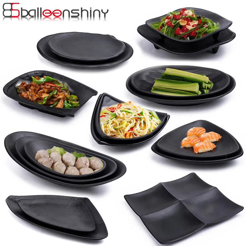

BalleenShiny Melamine Black Frost Plate Dish Creative Tableware Snack Sushi Barbecue Solid Plate Restaurant Hotel Supplier