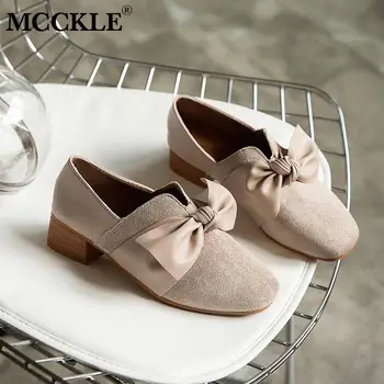 

MCCKLE Women Bowtie Low Heel Shoes Suede Slip On Pumps Female Pointed Toe Autumn Fashion Elegant Ladies Fashion Casual Shoes