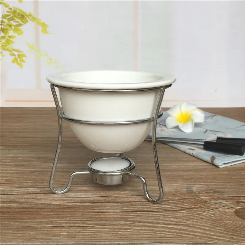 Ceramic Fondue Set Cheese Warmer Chocolate Pot On a Metal Stand