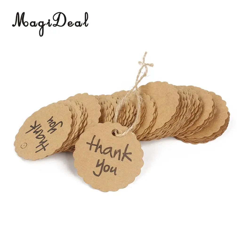 MagiDeal 100pcs Kraft Paper Gift Tags w/ String Christmas Wedding Thank You Cardstock