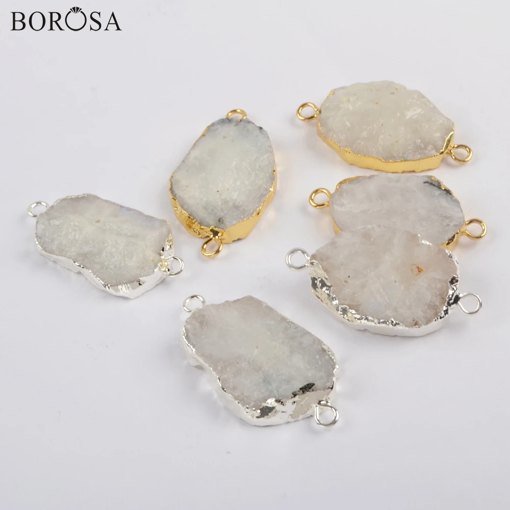 

BOROSA 5PCS Gold/Silver Freeform Natural Moon Stone Connector Gems Stone Double Charms Jewelry Finding for Bracelet DIY G1820