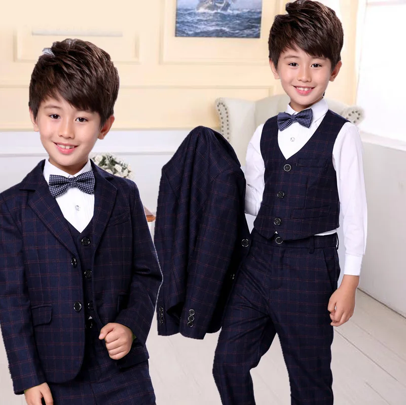 

2018 new style children's plaid fashion suit jacket British wind casual boy performance performance dress suit 3pcs / set
