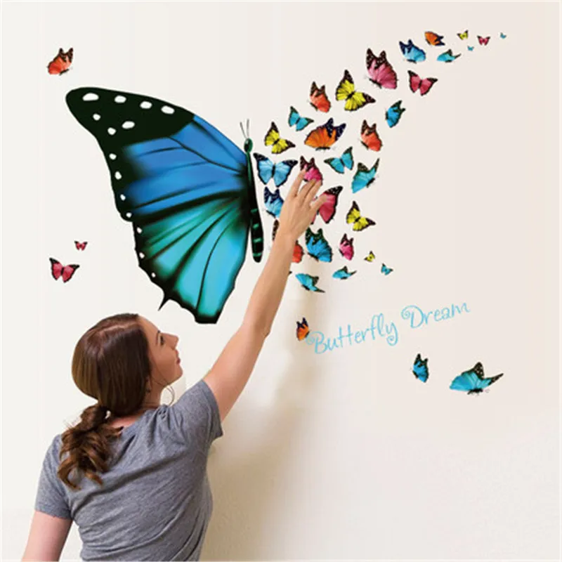 Colorful Flying Butterfly Dream Wall Stickers for kids rooms Decals