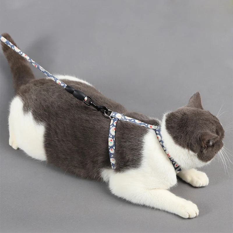 Adjustable Cat Collar Harness Leash for Dogs I-shaped Vest Cotton Rope Small Pet Traction Walk Kitten Halter Products