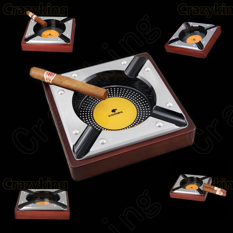 

Cohiba Luxury Square Ebony Alloy Wood 4 Slots Cigar Ashtray Free Shipping