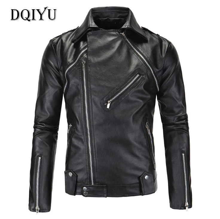 DQIYU New Europe and America 2 Piece Leather Jackets Men Fashion Slim