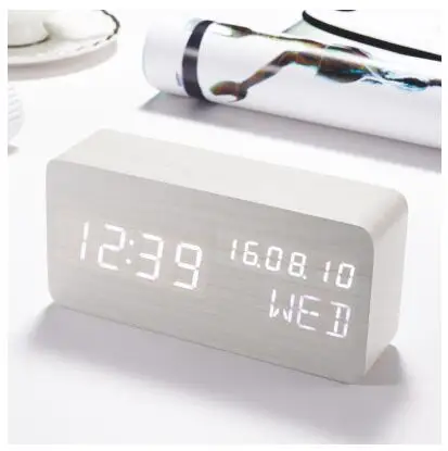 Светодиодный деревянный куб часы Голосовое управление электронные настольные часы светодиодный цифровые часы Nixie без радио для детей прикроватный будильник - Цвет: white