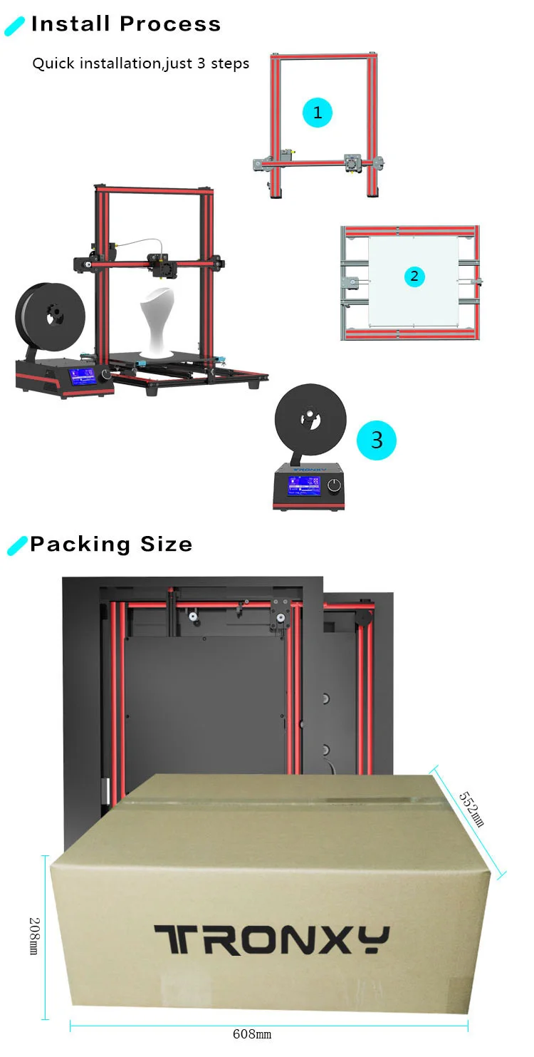 От нас Tronxy X3S "сделай сам" для рабочего стола, 3D принтер 300*300*400 мм размер печати с очаг металлический