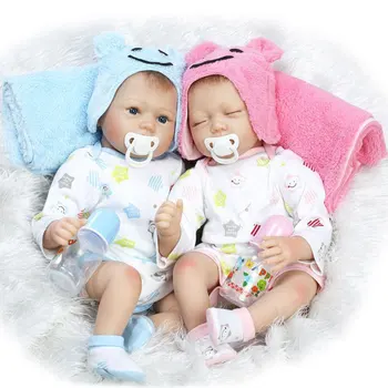 Kawaii 22inch Twins Baby Doll Silicone Reborn Doll 55CM BeBe Reborn Lifelike Realistic Doll For Kids Birthday Gift Brinquedos keiumi 17 inch born babies reborn doll realistic girl and boy twins soft silicone baby reborn boneca for kids birthday gifts