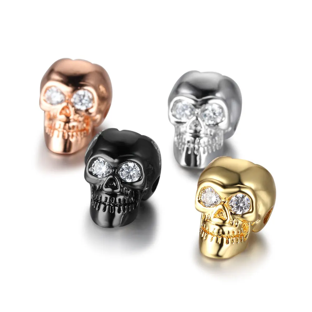 

Wholesale(50pcs/lot) Men's Skull Beads Micro Pave CZ DIY Copper Bracelet Charms Fashion Spacer Accessories for Jewelry Making