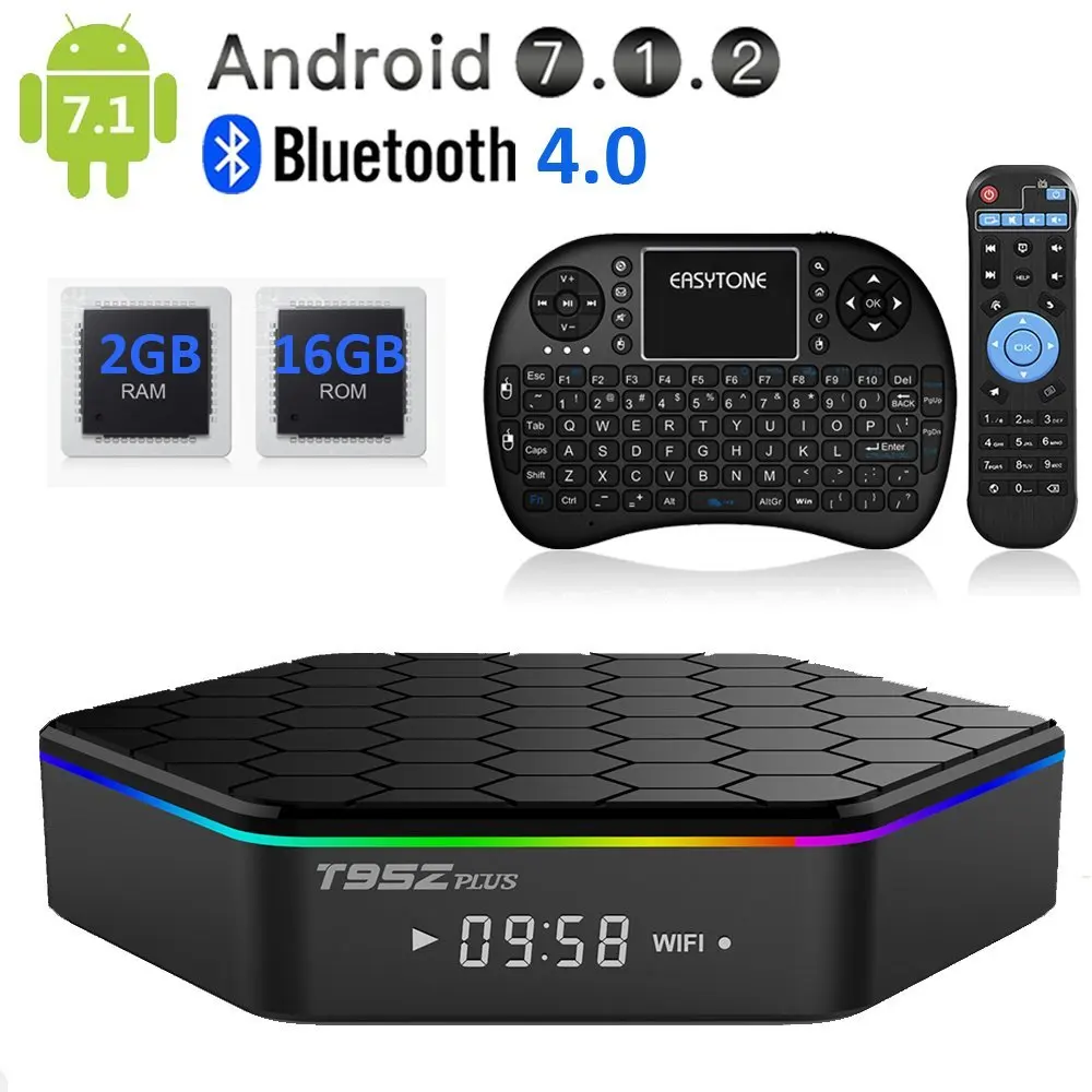 

T95Z PLUS Android TV Box,Octa Core Smart TV Box 2GB RAM 16GB ROM Android 7.1 Amlogic S912 Support 2.4G/5G Dual Wifi/1000M LAN/BT