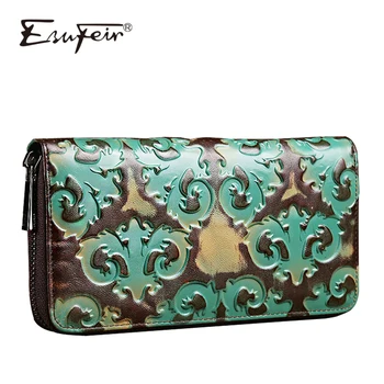 

New Arrival 2019 Genuine Leather Women Wallet Vintage Embossed Leather Long Standard Wallets Female Coin Purse Bag Cards Holder