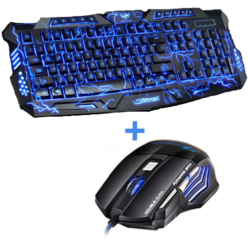 

Tri-Color LED Backlit Computer Gaming Keyboard Teclado USB Powered Full N-Key Game Keyboard for PC Laptop Russian Sticker
