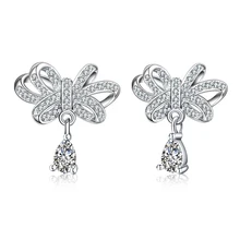 Бант Форма капли кулон циркониевые серьги Элегантные серьги-гвоздики женские ювелирные изделия