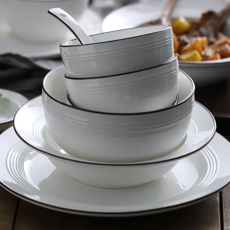

Japanese-style Brief Solid Color Ceramic Home Large Soup Noodle Bowl Vegetables Plate Spaghetti Dish Spoon Seasoning Dish Weidie