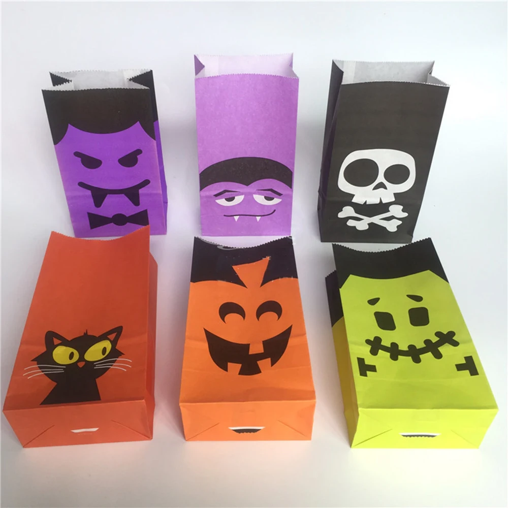 

45pcs/9pcs Treat Candy Bag Halloween Ghost Party Cartoon Eco-friendly Paper Bags Paper craft Favor Bakery Gift Bags