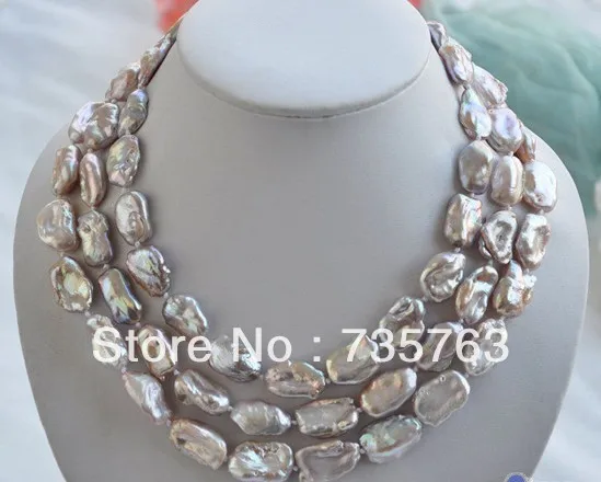 

HOT 00904 3row 20mm LAVENDER BAROQUE KESHI REBORN biwa PEARL NECKLACE can choose