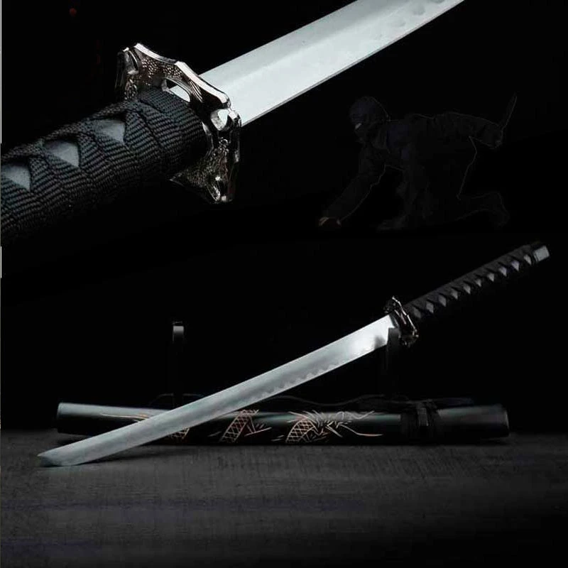 日本短い剣カタナ剣炭素鋼手作り刀合金鍔長い黒い鞘刻ま実用鋭いナイフ Knives Knife Knife Sharpknife Black Aliexpress