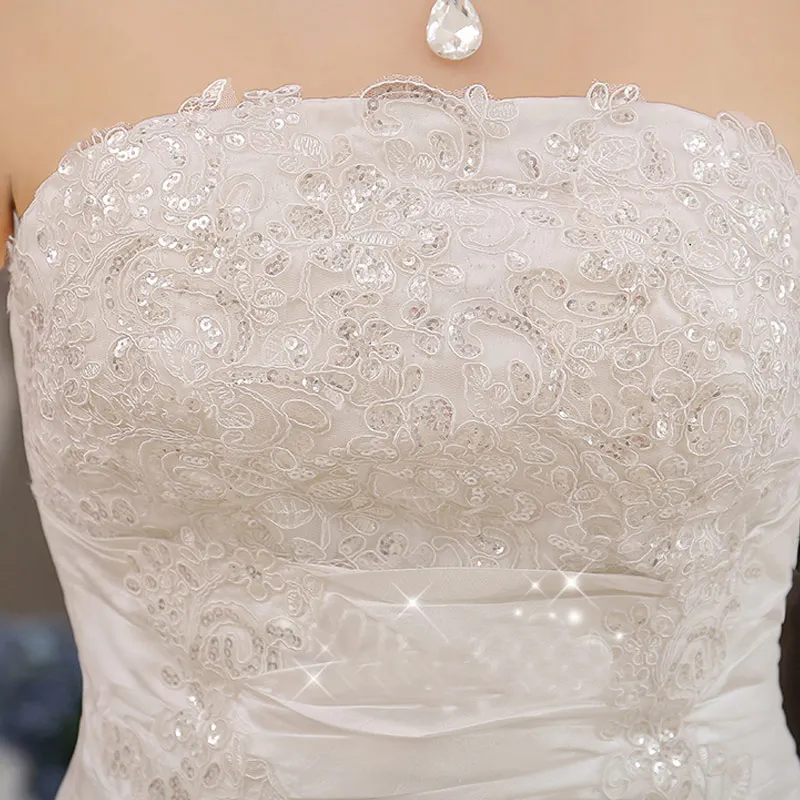 Custom Wedding Dress A-Line Bridal Gown With Long Train Sleeveless Strapless Satin Bridal Dress Vestido De Noiva Size2-28W 4