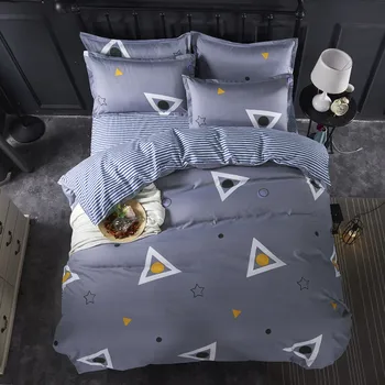 

Brief Style Gray Bedding Set Twin Queen Size Bed Cover Sets Triangles and Stripes Pattern Bedlinen for Adult Kids