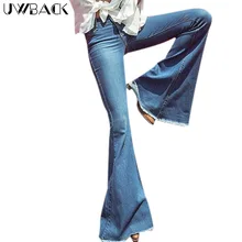 Uwback женские джинсы клёш новые брендовые обтягивающие расклешенные джинсы для женщин потертые темно-синие колокольчики ретро тонкие джинсы Mujer TB1270