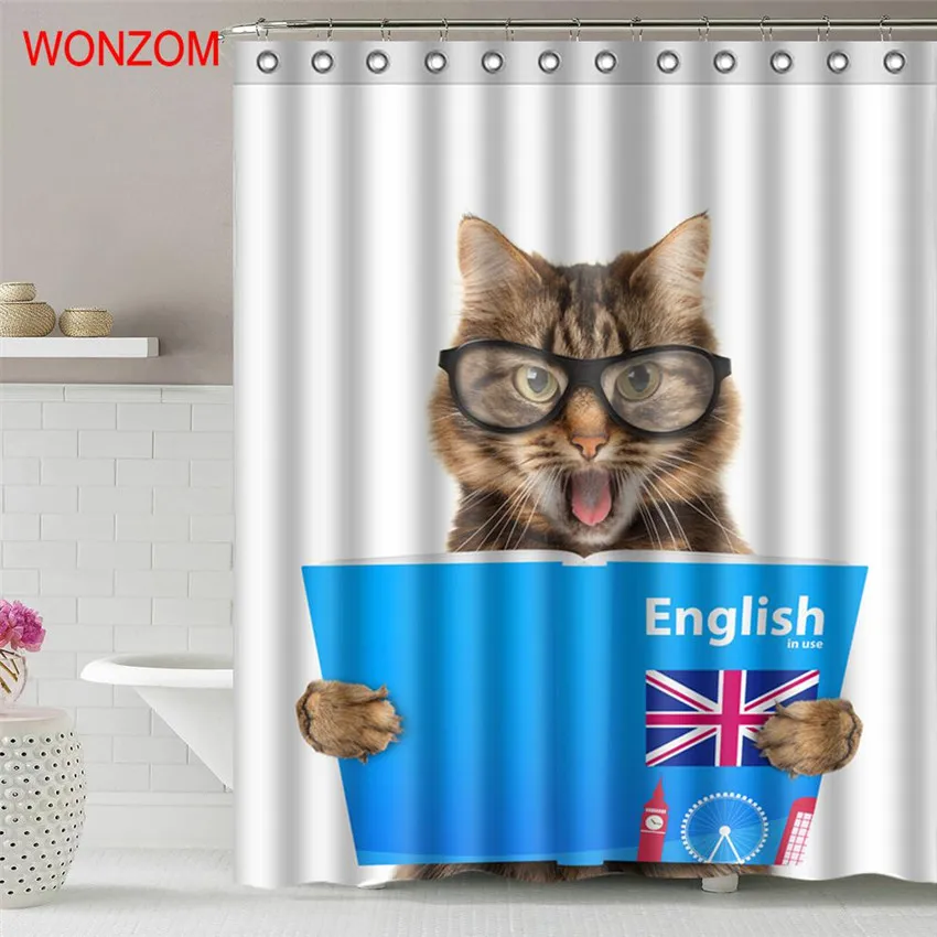 WONZOM 1Pcs Cute Cat Waterproof Shower Curtain Bird ...