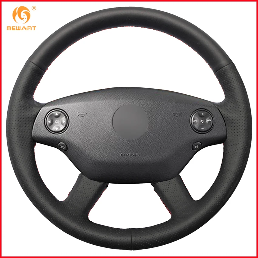 MEWANT Black Genuine Leather Car Steering Wheel Cover for Mercedes Benz S Class 2006 2007 2008