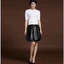 Svadilfari Новые весенние юбки одноцветное Высокое качество из натуральной кожи плиссе Зонт Форма юбки для женщин