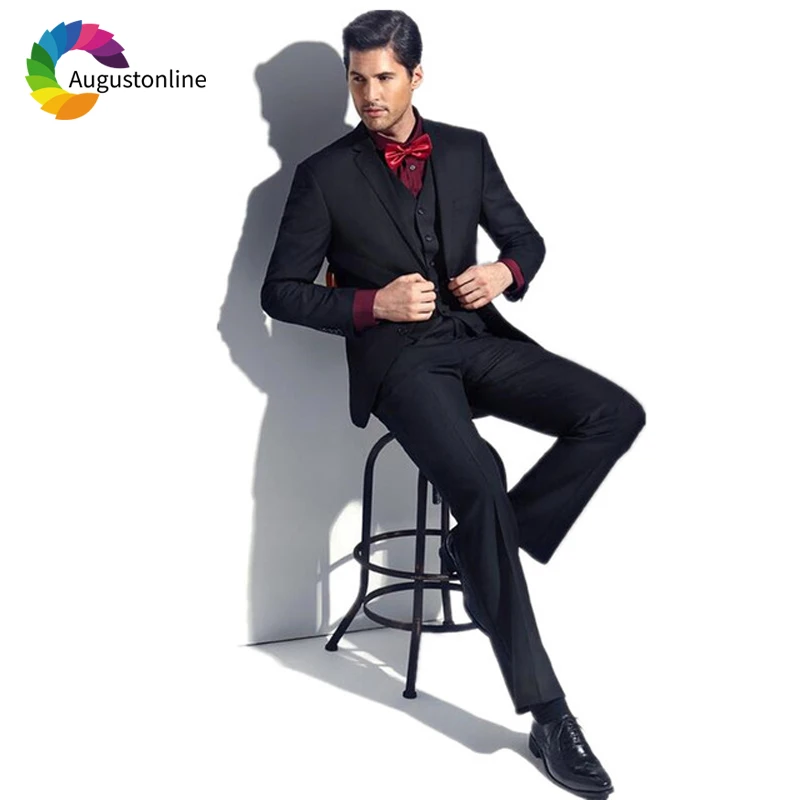 

Black Slim Fit Men Suits 2019 Business Prom Wear Slim Fit 3 Pieces (Jacket+Pants+Vest) Wedding Groom Tuxedos Best Man Blazer