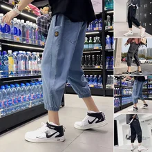 Летние тонкие джинсы мужские уличные брендовые свободные большие размеры Спортивные семь штаны повседневные, спортивные штаны хлопок китайский стиль