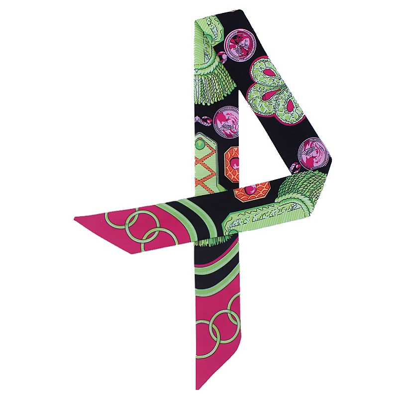 

2019 Fashion Long Skinny Scarf Handle Bag Ribbon Female Silk Hair Scarves Designer Print Head Band Neck Tie