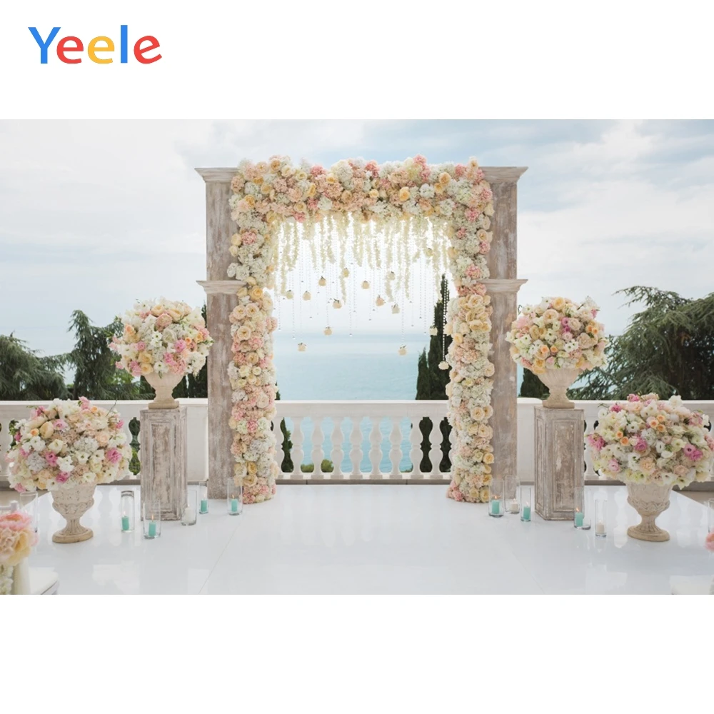 

Yeele Vinyl Wedding Ceremony Seaside Pillar Flowers Photography Backdrops Love Scene Photographic Backgrounds For Photo Studio