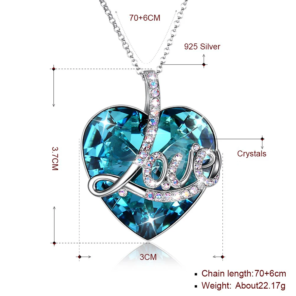 Роскошное ожерелье с австрийскими кристаллами и цирконием, длинная цепочка, Серебро S925 пробы, сердце океана, ожерелье с надписью, лучший подарок