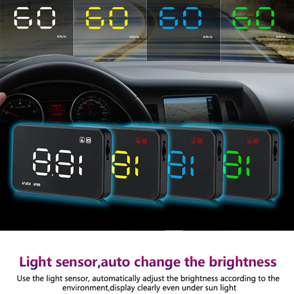 

OOTDTY Digital Car Speedometer Auto Car HUD Head Up Display Windshield Project Speedometer Over-speed Alarm Voltage Alarm A1000