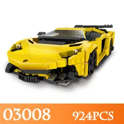 Творческий MOC дизайн серии 03008 924 шт. желтый флэш-гоночный автомобиль набор строительных блоков Дети сборки автомобиля Кирпичи Игрушки