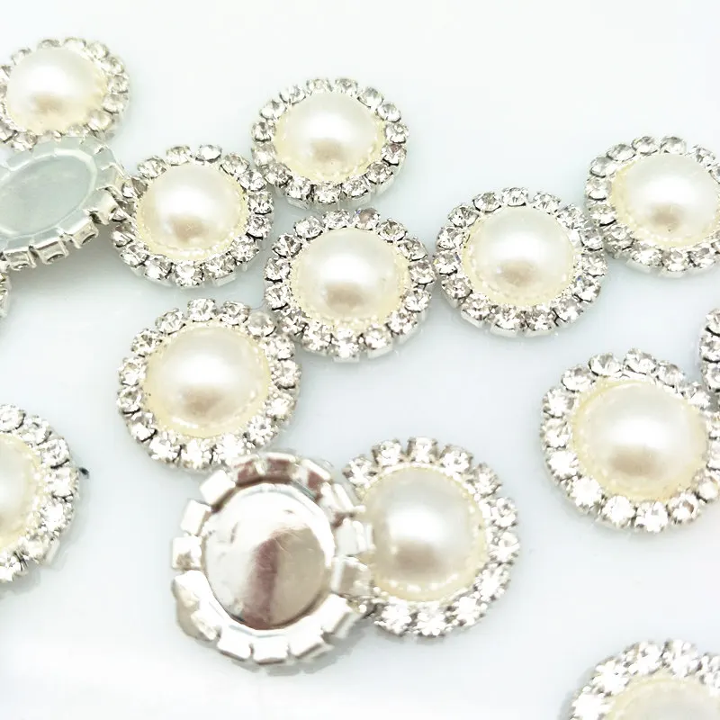 

20pcs White 15mm Round Rhinestone Faux Pearl Glue on Flat Back Embellishment 5BB5330