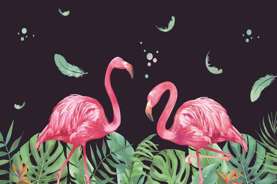 Розовый фламинго день рождения фон Шевроны полосы вечерние тропические листья цветок ребенок портрет снимок, фон для фото студии - Цвет: NZY01920