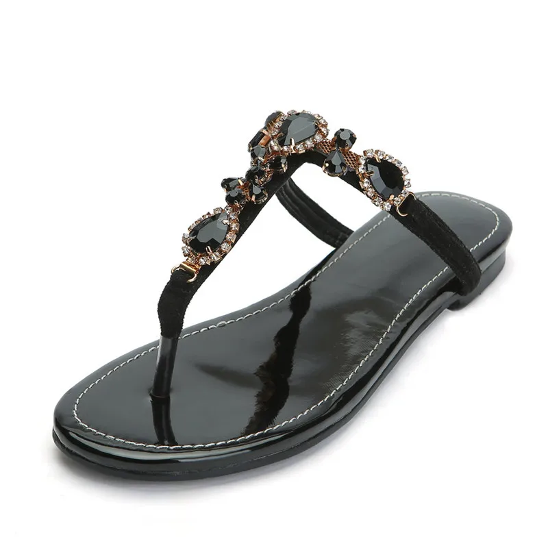 

ARQA 2019 Toe Clamping Rhinestone Women Wear Summer Flat-soled Fashion Roman Beach Shoes Simple Sandals And Slippers