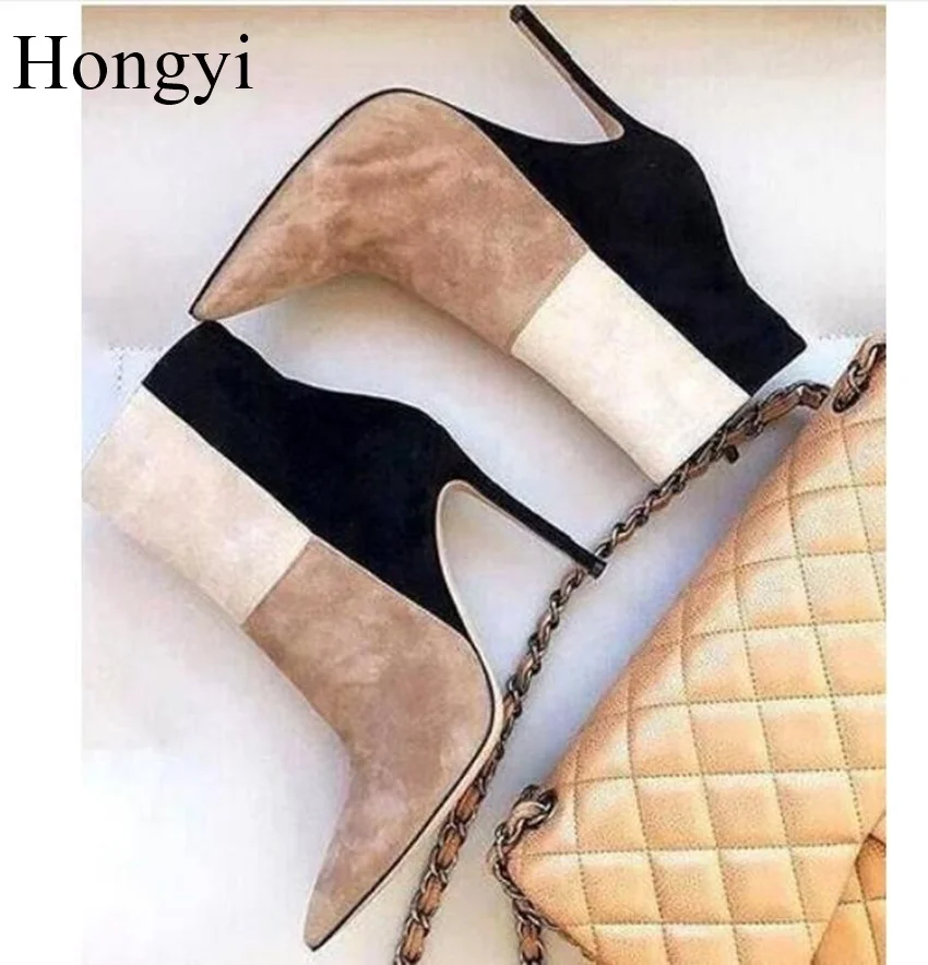 Hongyi Name patchwork high heel women ankle boots pointed toe contrast color stiletto heels pumps wedding party dress shoes цена Hongyi Name patchwork high heel women ankle boots pointed toe contrast color stiletto heels pumps wedding party dress shoes цены онлайн