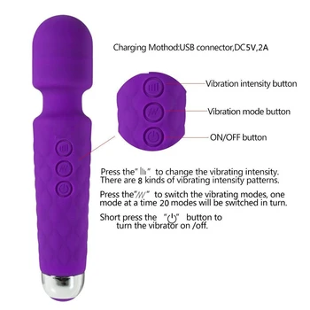 20 Modes Powerful AV Vibrators Rechargeable Magic Wand Massager Clit Massage Female Masturbation Silent Adult Sex Toys for Women 3