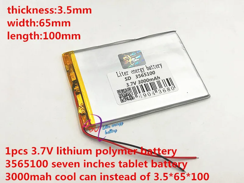 1 шт./лот 3,7 V 3565100 3000mah литий-полимерный аккумулятор планшетный ПК Защитный чехол батарея холодный может вместо