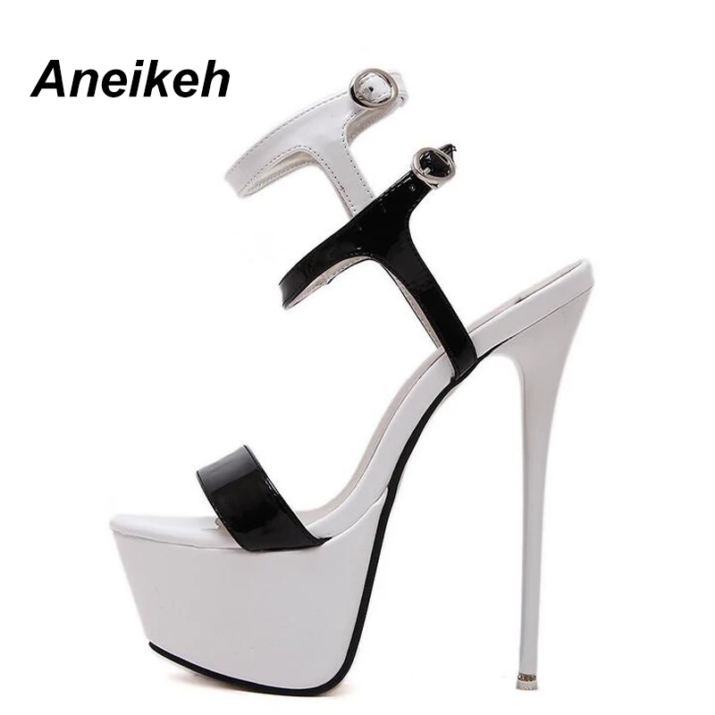 Aneikeh/Босоножки на очень высоком каблуке; модная женская обувь; туфли-лодочки с открытым носком; пикантные Туфли-гладиаторы на очень высоком каблуке 16 см; обувь с пряжкой на ремешке