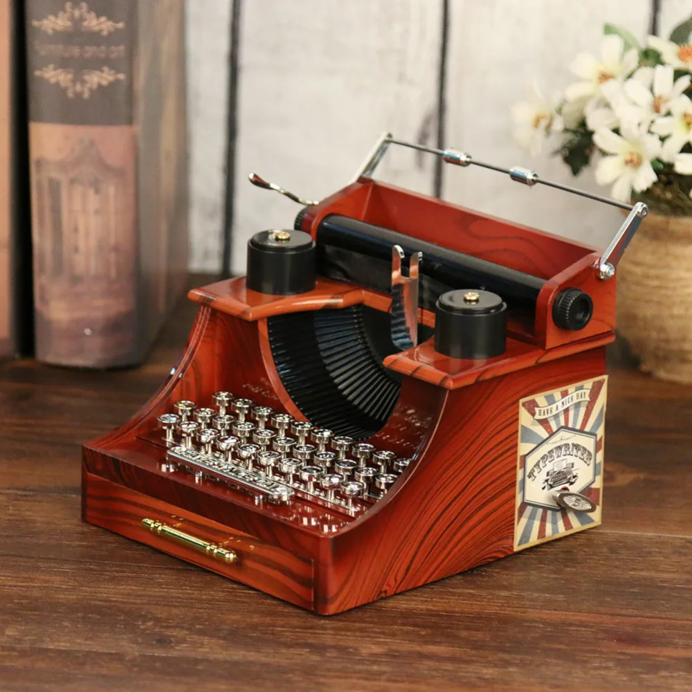 Caja de música modelo de máquina de escribir clásica creativa de Metal de madera cajas musicales antiguas boda cumpleaños regalo juguete decoración caja de música Caja de música modelo de máquina de escribir clásica creativa de Metal de madera cajas musicales antiguas boda cumpleaños regalo juguete decoración caja de música