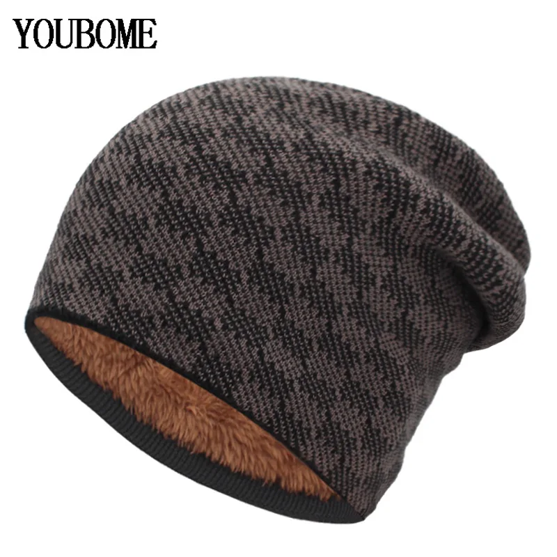 

YOUBOME Knitted Hat Women Skullies Beanies Winter Hats For Men Mask Wool Plaid Gorros Bonnet Warm Soft Thick Male Beanie Hat Cap