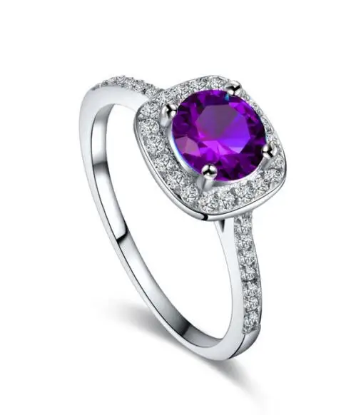 Bettyue Fashion Ladies Rings With Colorful Square Shape Zircon Stone Simplicity Style Three Metal Color Shiny Gift For Party - Цвет основного камня: purple