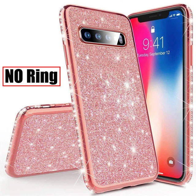 Чехол со стразами и блестками для samsung Galaxy S10 S10e S8 S9 Plus Note 9 8 S7 край A6 A8 плюс A750 Магнитный палец 360 кольцо крышки - Цвет: Rose Gold