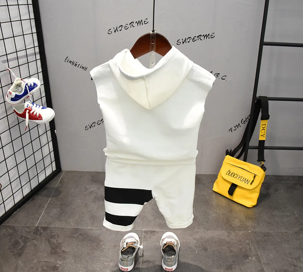 New Summer Children Sports Clothing For Boys Clothes Set Casual Active Baby Boy Outfits Stripe Hooded Tops Shorts 2pcs Kids Suit (7)