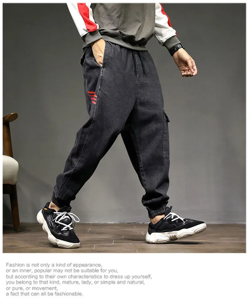 2018 Brand Mens Fashion Harm Pants Autumn Winter Male  Loose Denim Trousers Hip Hop Print Multi-pockets Jeans Pants Large Size  (1)